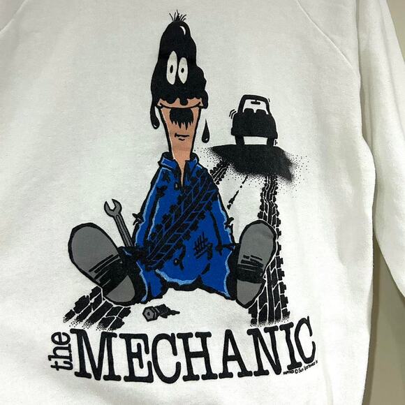 Vintage Mechanic Cartoon Graphic Crewneck Sweatshirt - Picture 2 of 3